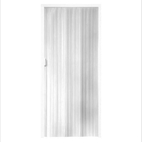 ESTO Porta a Soffietto da Interno 84 x 215 cm Misura, Economy, Premium, Deluxe quality, Porta Scorrevole 10 Colori diversi Bianco, Noce, Legno Scuro e Chiaro (Economy, Bianco Liscio)