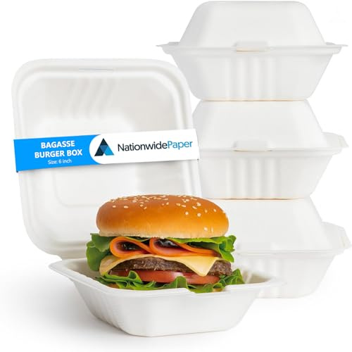 Nationwide Paper Takeaway Bagasse Sugarcane Burger Box (200)