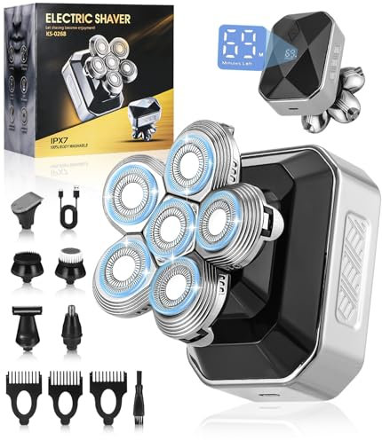 Ixydor Rasoir Tete Chauve Homme, 6D Rasoir Electriques Hommes Cheveux,Rasoir électrique pour Barbe Humide et Sèche,5 en 1 Tondeuse Crane Chauve Rotative étanche IPX6 avec Écran LCD