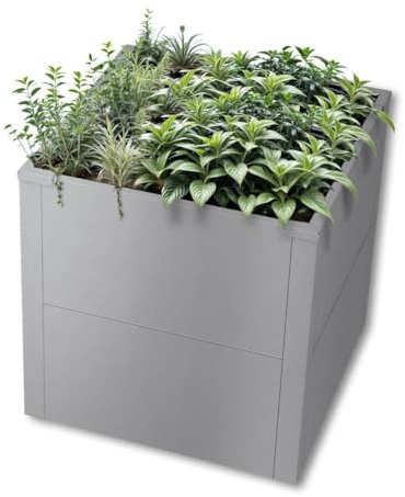Metzler Hochbeet für den Garten oder Balkon – Stahl in Grau | Witterungsbeständiges Metall-Gartenbeet, Pflanzenbeet, Blumenhochbeet | 50 x 50 x 50 cm