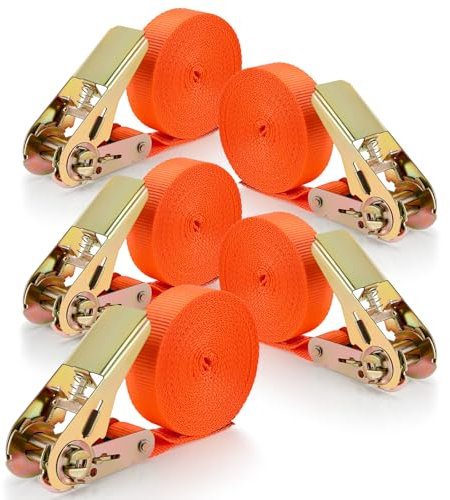 Vasmeiy 5 Piezas Tensor de Carraca,Correas tensoras con carraca,Correas de Amarre con Trinquete 6m,Correa de trinquete básica para Transportar Materiales,Acampar,mudarse y Envolver Equipaje(Naranja)