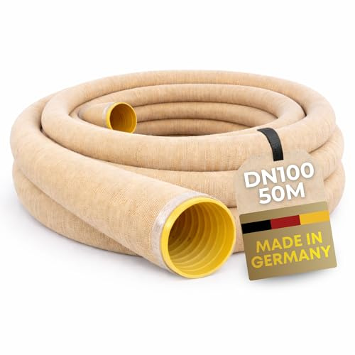 Drainagerohr DN100 50m mit Filtervlies – geschlitztes & perforiertes PVC Sickerrohr flexibel – verhindert Verstopfung und Verschlammung