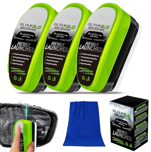 3Pcs 150 ml Detergente Pellicole Di Olio Vetri, Spazzola per Pulizia Film Dell'olio per Auto, Anti Appannamento Pulitore Idrorepellente Vetri Auto, per Pulizia Profonda Lucidatura