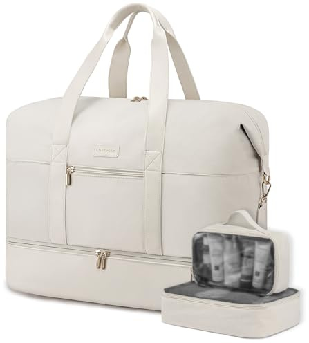 LOVEVOOK Borsa da viaggio da donna, borsa sportiva per il weekend, bagaglio a mano per aereo, borsa per la nascita, borsa per abbigliamento, borsa da viaggio con tasca per scarpe e trousse, beige
