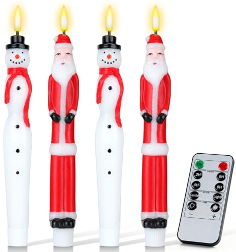 Axrye Christmas Candles with Remote, Waxy Flameless Taper Candles Flickering, LED Candlesticks Battery Operated Real Wax LED Candle Holiday Decorations Christmas Tree Candlesticks 10 inches, 4 Pack