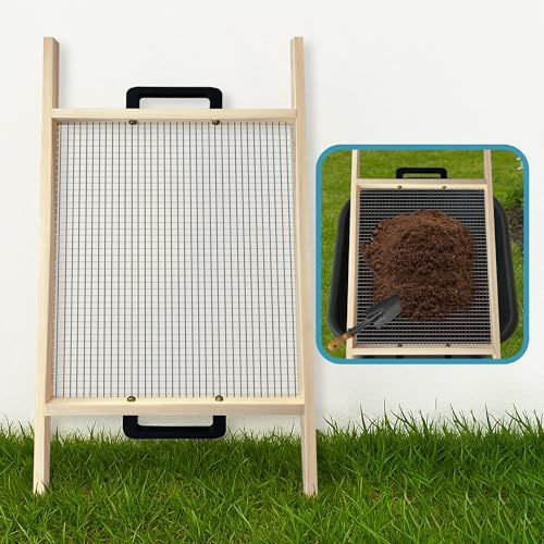 Large Soil Sifter, Rock Sifter Garden Sieve Soil Dirt Leaves for Gardening, 18'' × 34.5'' Compost Sifter Suitable for Wheelbarrow and Handheld