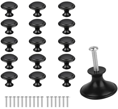 Zwenjuan Pomos De Puerta,16 Piezas pomos para gabinete Vintage,manijas de gabinete 23 mm con Tornillos,Tirador para Cajón,Tirador de Puerta de Armario,para Cajón Muebles Puertas Armarios,Negro