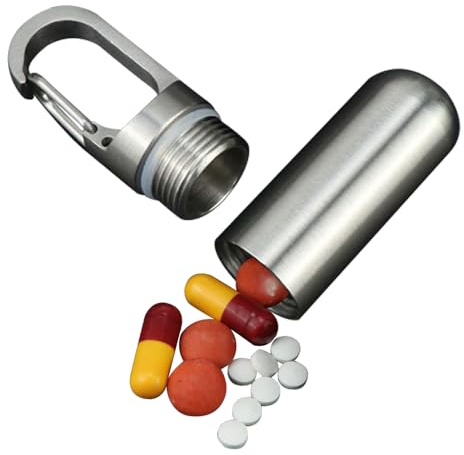 Litet piller bärbart stålpiller, resemedicinpiller, rostfritt stål | nyckelring – minipiller, bärbar komplementpiller, bärbar piller med nyckelring för kosttillskott