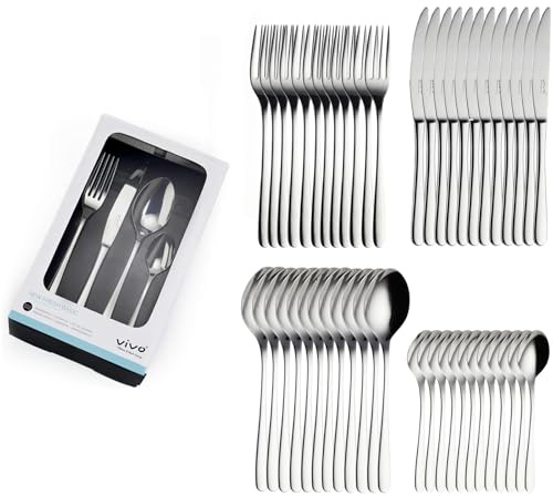 vivo | Villeroy & Boch Group New Fresh Basic - Set di 48 posate da tavola per 12 persone in forchetta, cucchiaio e cucchiaio da caffè, lavabile in lavastoviglie, acciaio inossidabile, argento