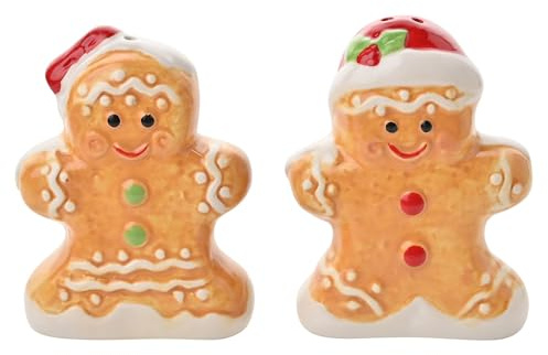 Widdop Gingerbread Christmas Salt and Pepper Shakers – Festive Ceramic Gingerbread Man and Woman Design – Seasonal Tableware and Kitchen Accessory