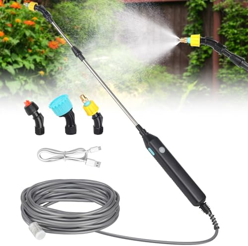 Mineup Spruzzatore Elettrico, 3.7 V Spruzzatore elettrico per piante da giardino, Nebulizzatore A Batteria USB per Casa, Spruzzatore a Pressione Elettrico con 3 Beccuccio Regolabile e 3M Tubo