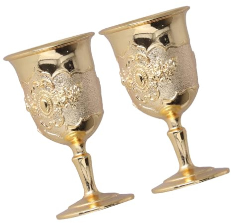 Veemoon Lot de 2 Verres à Vin Style Rétro en Métal Doré Coupes à Vin Rouge et Mousseux 150 Ml pour Fêtes Bars et Réceptions Élégantes