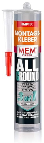 MEM Montage-Kleber Allground 3in1, Zum Kleben, Dichten und Füllen, Kristallklar, Wasser- und UV- beständig, Für fast alle Untergründe, Lösemittelfrei, 300 g Kartusche