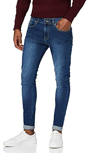 ENZO Herr Super Skinny Slim Fit Stretch Denim Retro Jeans Byxor, Mid stentvättad, 42W x 32L