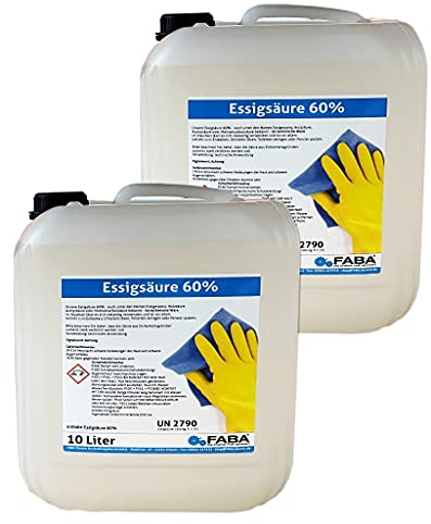 FABA Essigsäure 60% Essigessenz C2H4O2 Reiniger Entkalker 2 x 10 Liter