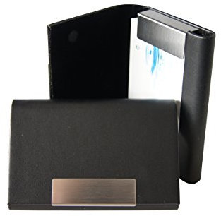Visitenkartenetui - hochwertiges Kunstleder mit Magnetverschluss in gebürstetem Edelstahl, edle Visitenkartenbox im Business-Look von K.DESIGNS 2er Set Schwarz