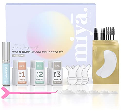 MIYA LASH 2 in 1 Lash Lift & Brow Lamination Kit | Instant Fuller Eyebrows, Eyelashes | Salon Result lasts 8 weeks | Professional LVL, Perm, Laminate with Silicone Shields, Lash Picks