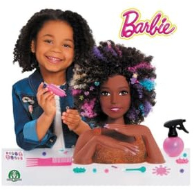 Barbie, Affro Style Styling Head, 27 Hair Accessories Included, Colour Changing Makeup, Toy for Children Aged 3 and Above, GIOCHI PREZIOSI, BAR34