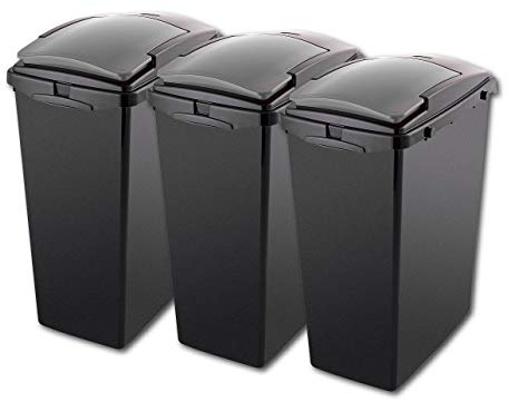 Addis Set of 3 Utility Room Recycling storage solution 40ltr Waste Trash Bins, Black and Metallic, 40 litre