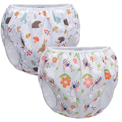 Teamoy 2pcs Pannolino da Nuoto Riutilizzabile Unisex Bambini, Pannolino da Piscina, Pannolini Mare per Bambini 0-3 anni, Ape + Riccio