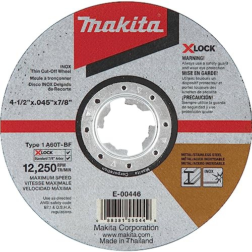 Makita E-00446 X-Lock 4-1/2 x .045 x 7/8 Type 1 General Purpose 60 Grit Thin Cut‑Off Wheel for Metal and Stainless Steel Cutting