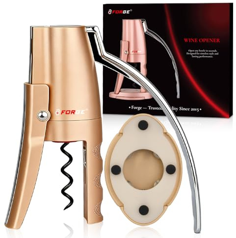 Forge Quality Compact Vertical Lever Corkscrew Wine Opener with Foil Cutter. 3 Seconds to Open a Bottle of Wine. Champagne Gold.