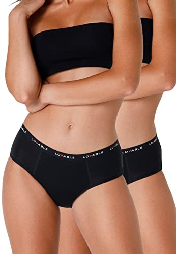 Lovable Slip Culotte da Ciclo Mestruale Flusso Abbondante in Cotone | Mutande Mestruali Riutilizzabili e Assorbenti | Period Panties Bi-Pack Donna x2, Nero, S