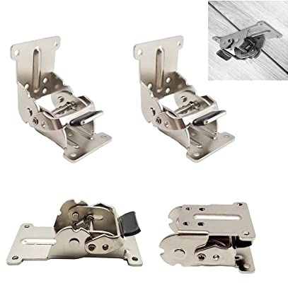 LIKERAINY 0-90-180 Grad Klappbar Scharnier Faltbare Verriegelung Klapptischbeschlag Klappbeschlag Klappkonsole für Tisch Erweiterung Panel aus Verzinktem Eisen mit Silber 4 Stück