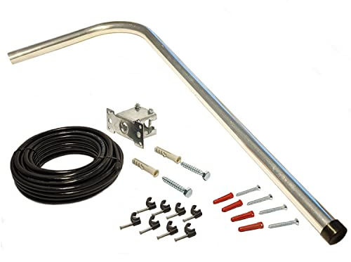 Outdoor TV Aerial Installation Kit with Wall Bracket, 10m Coaxial Cable, Pole & Fixings – Universal Antenna Mount for Freeview, DAB/FM Radio, Digital TV & Satellite Dish