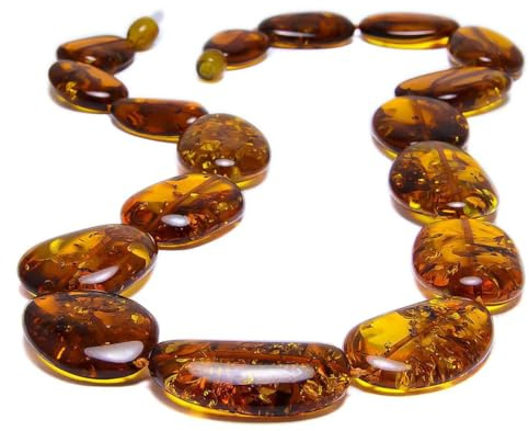 Collana in vera Ambra Baltica Naturale per Adulti Donna Pietre Cognac Ovali Piatte Grandi venduta in Confezione Regalo (51cm 39gr)