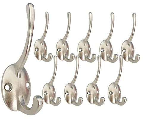 Mokife Gancio Appendiabiti da Parete, 10 Argento Vintage Doppi Attaccapanni Originali Metallo Gancio Ganci Multifunzione per Cappotto, Vestaglia, Asciugamano, Cappello, Chiave