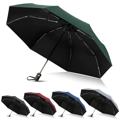 Vicloon Regenschirm, 8 Edelstahl-Rippen Auf-Zu Automatik Taschenschirm mit Schirmtasche, Teflonbeschichtung, Windsicher Klein Leicht Kompakt Reise Golfschirm-Dunkelgrün