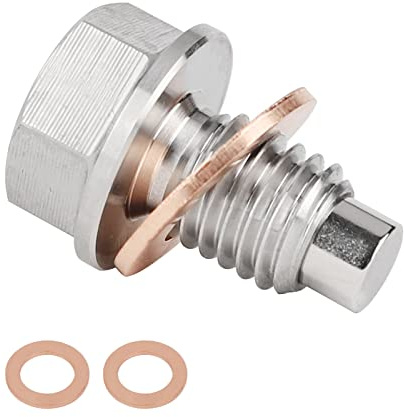M12 x 1.75 Magnetic Oil Drain Pan Plug,Magnetic Stainless Steel Oil Drain Plug Nut Bolt,with 3 PCS Copper Crush Washer Anti Leakage,Universal Leak-proof Replacement,Fits Most Cars,Motorcycles, Boats