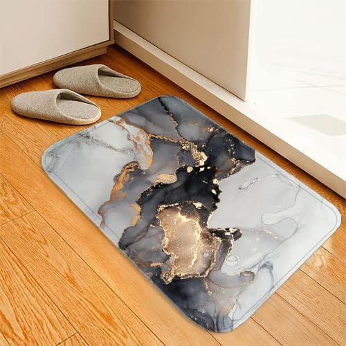 Grauer Schwarzer Marmor Mit Farbverlauf Fußmatte Teppich, Gold Line Tinte Abstrakt Bodenmatte Matte, Badezimmer Rutschfest Duschvorleger für Toilette Balkon Wohnzimmer Staubentfernung - 60*90cm