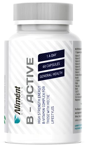 Aliment High Strength Vitamin B Complex with CoQ10 B12 B6 & B2 Biotin - 60 Vegan Capsules 2 Month Supply Helps Reduce Tiredness & Fatigue Promotes Healthy Immune System