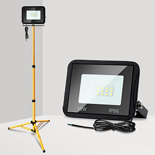 Yakimz Projecteur de chantier LED 20 W avec trépied télescopique - Projecteur LED de chantier - 6000 K - Blanc froid - 1700 lm - Trépied télescopique réglable en hauteur (avec câble de 1 m, pas de