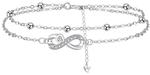 Arrebol Pulseras Infinito Plata de Ley 925 Mujer Pulsera Romántica Doble Cadena con 3A Circonia Cúbica Navidad Amistad Amigas Original Joyería Regalo para Esposa Mujeres Hermana Amiga