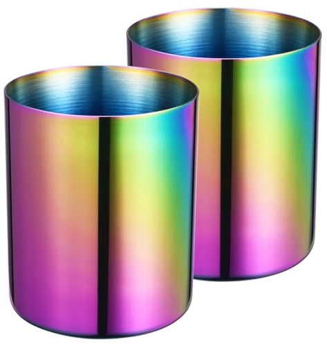 Lidwot Lot de 2 porte-stylos ronds en acier inoxydable 304 poli miroir de style nordique et organisateur de pinceaux de maquillage pour bureau, maison, cuisine, salle de bain et coiffeuse