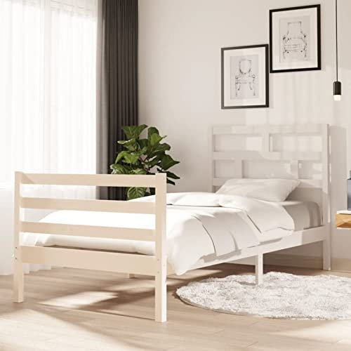 Gecheer Massiv träsäng, träsäng, enkelsäng, balksäng, komfortsäng, barnsäng, ungdomssäng, gästsäng, seniorsäng, futonsäng, vit, furu 90 x 200 cm