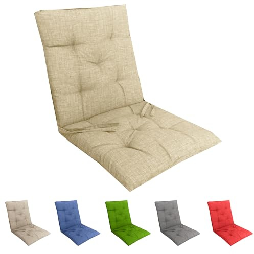 Tata Home Set 4 Cuscini Sedia con Schienale Cucina Cuscino con Lacci Fascia Elastica da Giardino Esterno Cuscino Imbottito per Sdraio Prendisole Cuscino Poltrona Sdraio Relax Misura 40x80 cm Panna