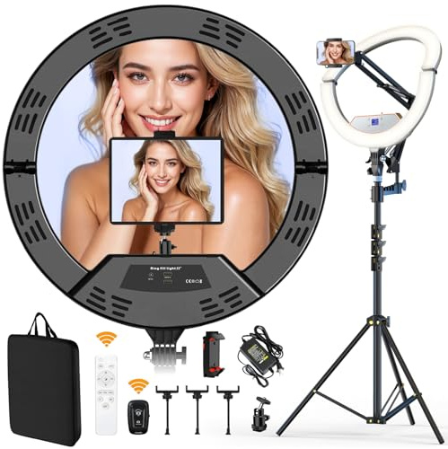 Luce anulare da 22“ con supporto, grande luce anulare per iPhone/iPad con treppiede/display LCD da 71”/5 clip/2 porte USB per YouTube Facebook Live TikTok Video Recording Vlog.