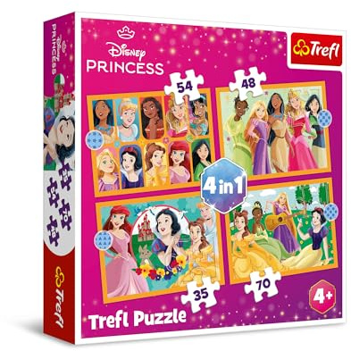 Trefl - Disney, Histoires Fabuleuses - Puzzle 4en1, 4 Puzzles, de 35 à 70 Pièces - Différents Niveaux de difficulté, pour Les Enfants à partir de 4 Ans
