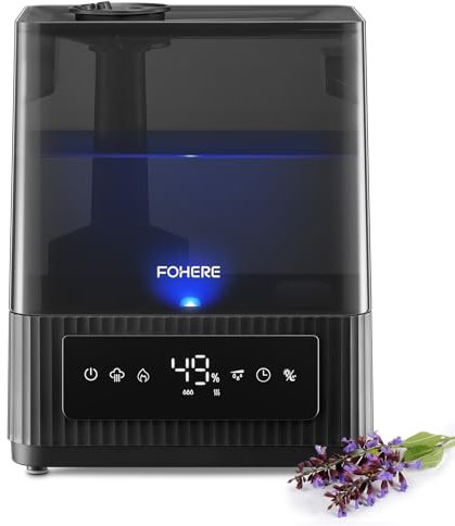 FOHERE Luftbefeuchter fürs Schlafzimmer, 6L Leiser Luftbefeuchter mit warmem und kühlem Nebel, 60H Laufzeit, Öldiffusor, Schlafmodus, 12H-Timer, Licht für heim Kinderzimmer Pflanzen Baby Kind
