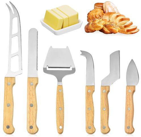 BAIFULAI Set di Coltelli da Formaggio: 6 Coltelli da Formaggio Ergonomici, Utensili da Cucina Lavabili in Lavastoviglie, Ideali per Cucina, Casa e Cucina Professionale (Marrone)