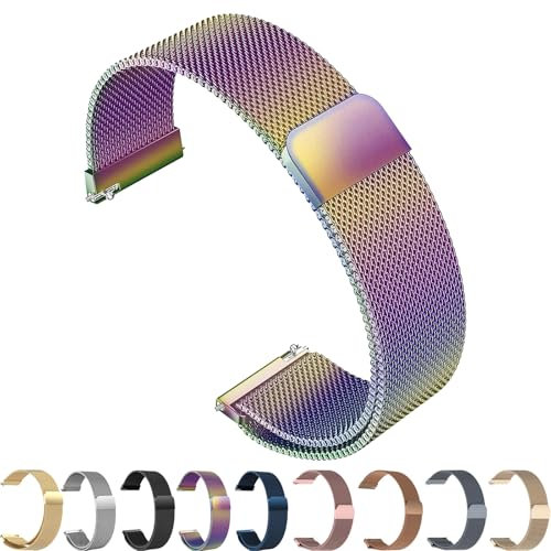 ZLZKJS Edelstahl Mesh Uhrenarmband, 14mm 16mm 18mm 20mm 22mm 24mm Magnetverschluss Smartwatch Schnellverschluss Metall Ersatz Armband für Damen Herren Watch Uhren Ersatzband (Farbig, 22mm)
