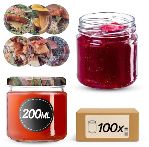 KADAX konserveringsburkar på 200 ml set om 100, dessertburkar fi66 – syltburkar med twist-off lock, lufttätt och diskmaskinssäker, tjockväggigt glas