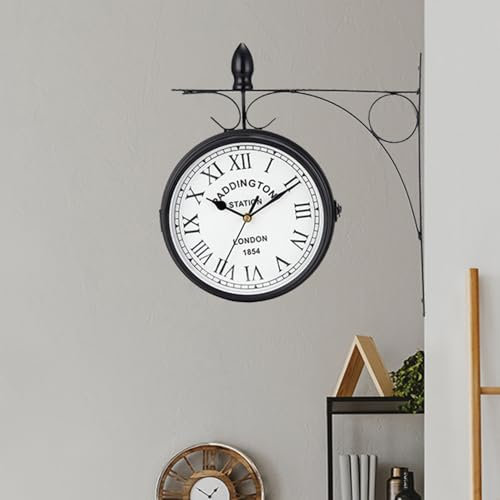 JHY DESIGN Wall Hanging Double-Sided Waterproof Clock 21 cm Round Decorative Hanging Clocks for Home Decor Living Room Porch Garden Indoor Outdoors