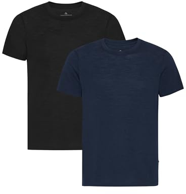 DANISH ENDURANCE Merinoull T-Shirt för Män, 1 & 2-pack, Flerfärgad (1xSvart, 1xMörk Marinblå) 2-pack, L