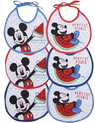 Ellepi Bavaglini Neonato Disney 6 Pezzi con Lacci | Minnie e Topolino | 100% Cotone con Retro Impermeabile (Topolino, S)