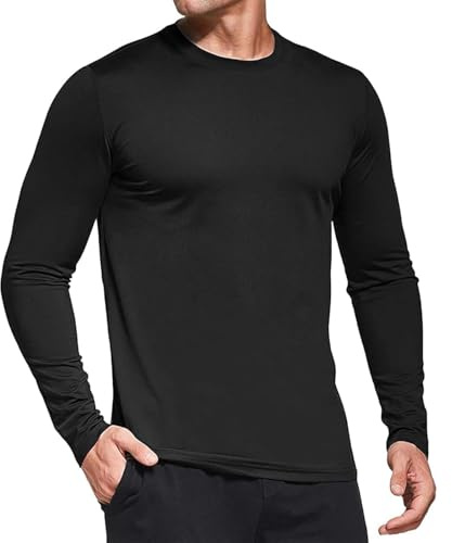 Fjquamitix Mens Thermal Tops Long Sleeve, Winter Fleece Lined T Shirt Soft Warm Underwear Baselayer (UK, Alpha, XXL, Regular, Regular, Black)